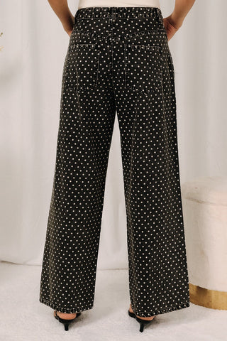 Grey & White Polka Dot Mid Rise Barrel Leg Ankle Length Jeans