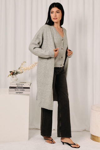 Longline Open Front Heathered Knit Cardigan