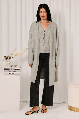 Longline Open Front Heathered Knit Cardigan