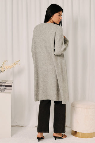 Longline Open Front Heathered Knit Cardigan