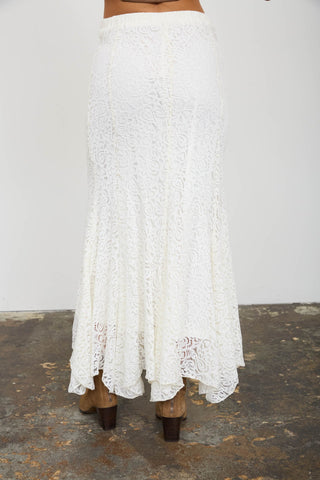 Lace Pattern Godet Midi Skirt