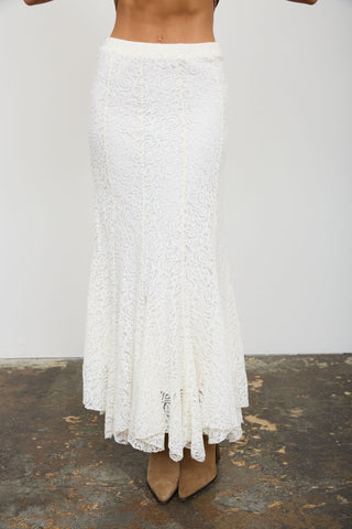Lace Pattern Godet Midi Skirt