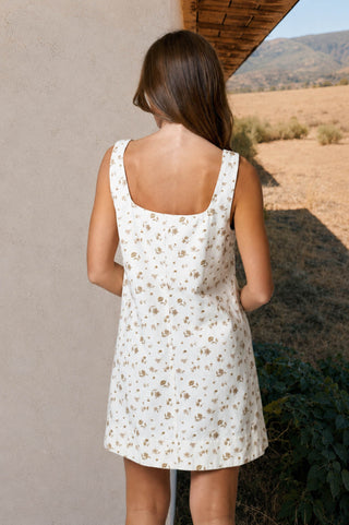 Floral Denim Mini Dress w/Front Seam Detail