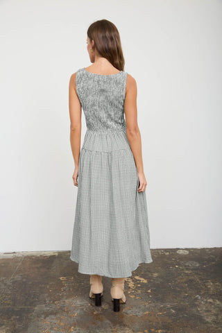 Smocked Gingham Tiered Sleeveless Midi Dress