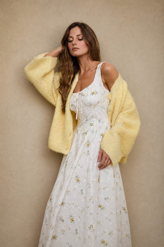 Cream Floral Eyelet Corset Midi Dress