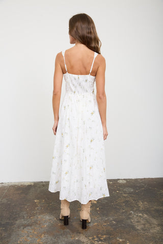 Cream Floral Eyelet Corset Midi Dress