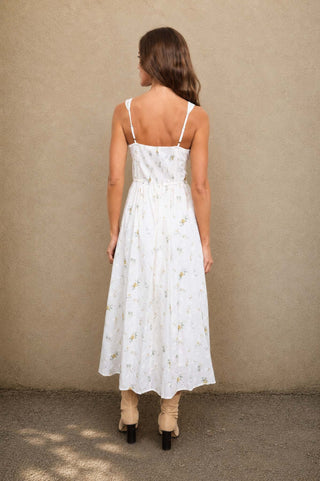 Cream Floral Eyelet Corset Midi Dress