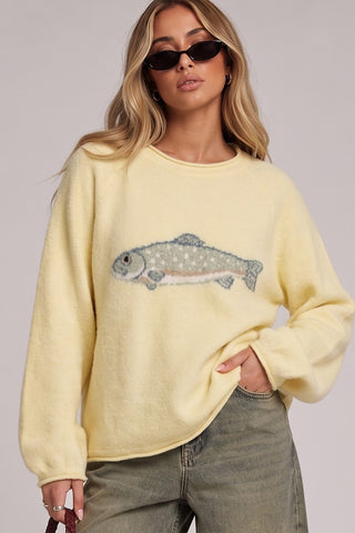 Fish Intarsia Cozy Sweater in Lemon