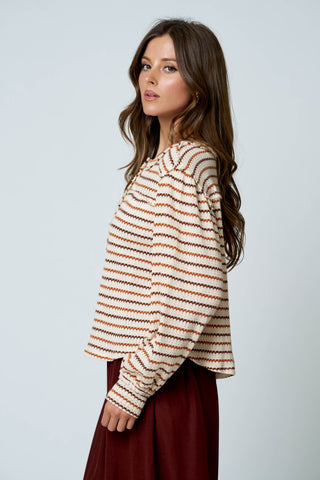Multicolor Stripe LS Yoke Detail Top