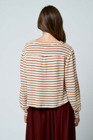 Multicolor Stripe LS Yoke Detail Top