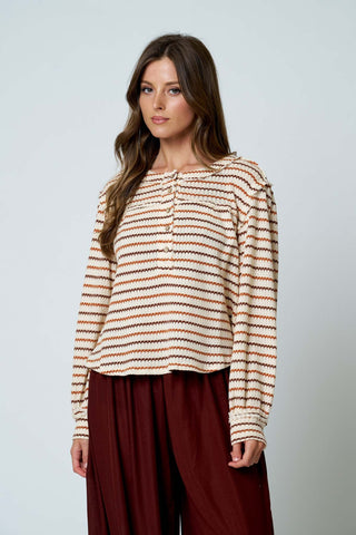 Multicolor Stripe LS Yoke Detail Top