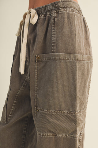 Drawstring Waist Wide Leg Utility Trouser