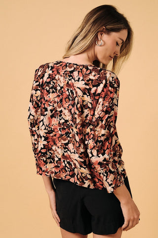 Floral Print Boat Neck Dolman Sleeve Top
