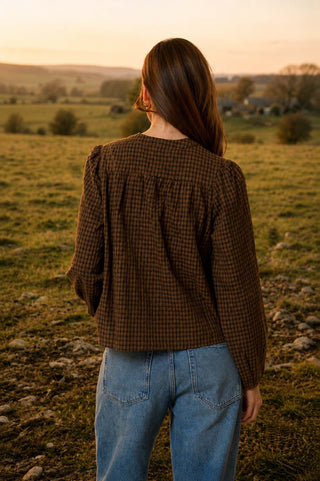 Plaid Pintuck Detail Henley LS Top