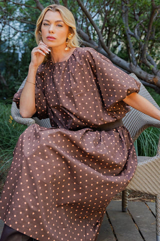 Polka Dot Short Bubble Sleeve Cropped Top
