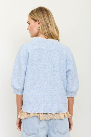 Heathered Contrast Trim SS Knit Sweater