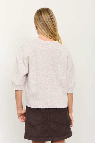 Heathered Contrast Trim SS Knit Sweater