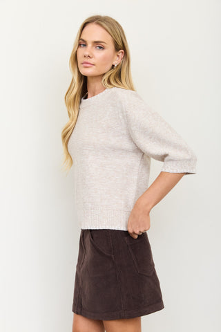 Heathered Contrast Trim SS Knit Sweater