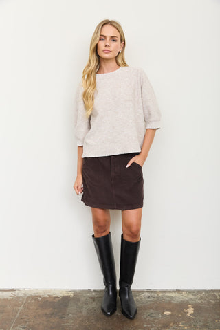 Heathered Contrast Trim SS Knit Sweater