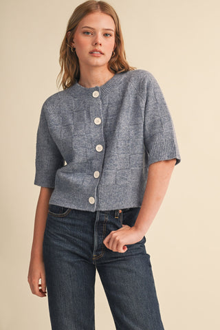Blue Smoke Basket Weave Knit Sweater Cardigan