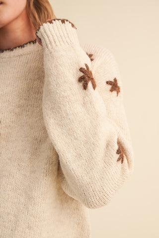 Scalloped Edge Floral Embr Sweater