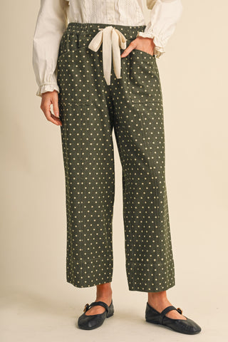 Moss Dot High Rise Cropped Wide Leg Pants