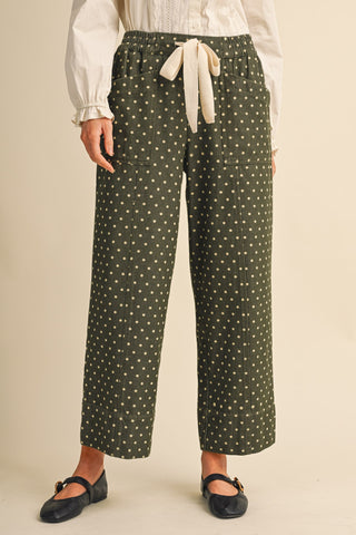 Moss Dot High Rise Cropped Wide Leg Pants