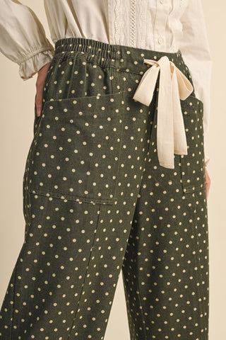 Moss Dot High Rise Cropped Wide Leg Pants