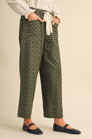 Moss Dot High Rise Cropped Wide Leg Pants