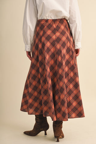 Copper Brown Plaid Maxi Skirt