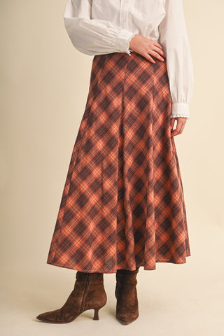Copper Brown Plaid Maxi Skirt