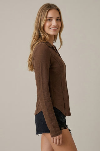 Seam Detail Collar Long Sleeve Top