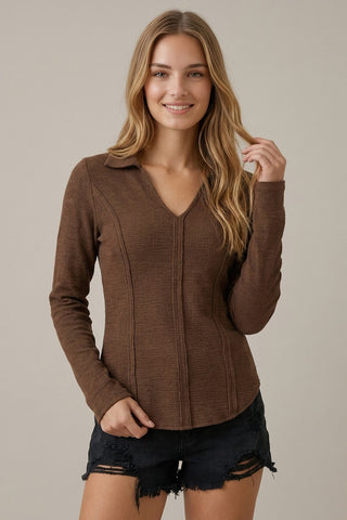 Seam Detail Collar Long Sleeve Top