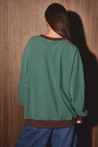 Striped Contrast Trim Oversized Pullover Sweatshirt