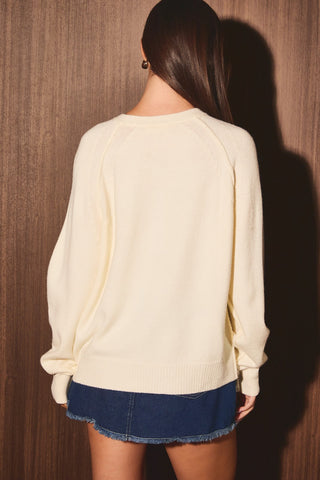 Soft Cream Round Neck Henley Sweater Top