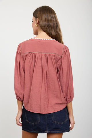 Maroon Contrast Stitch Button-Down Top