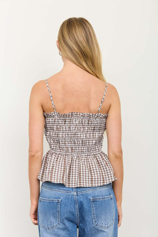 Smocked Gingham Lace Trim Top