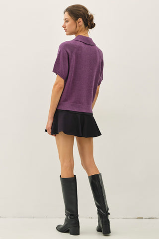 Wool Blended Raglan SS Polo Sweater