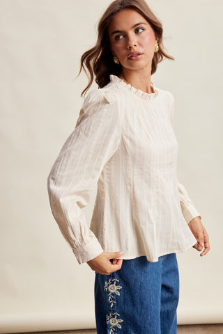Textured Ruffle Neck Blouse