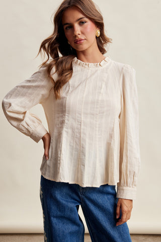 Textured Ruffle Neck Blouse