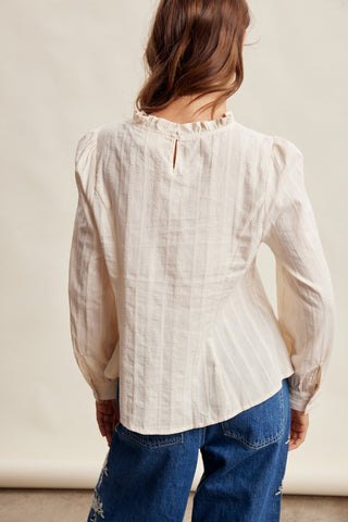 Textured Ruffle Neck Blouse
