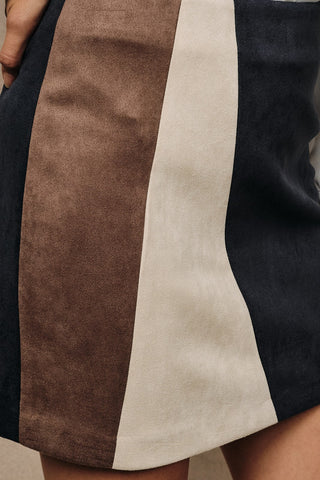 Navy Multi Colorblock Faux Suede Mini Skirt