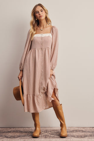 Sunday Lace Gingham Midi Dress