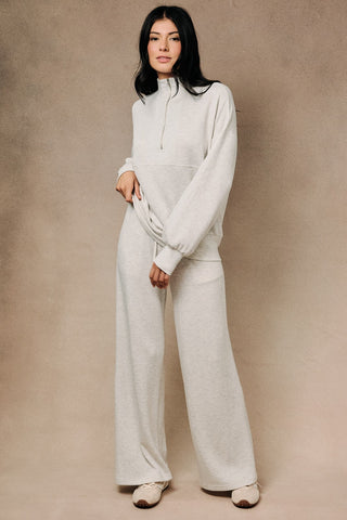 High Waist Drawstring Wide Leg Sweatpants and Sweatshirt Set