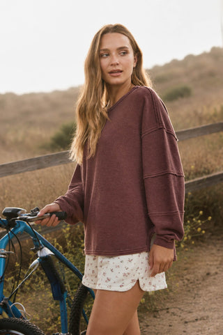 Exposed Seam Detail LS Knit Top