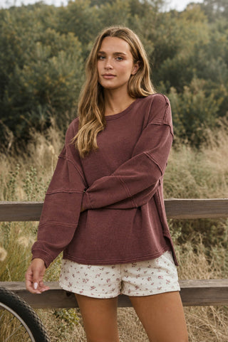 Exposed Seam Detail LS Knit Top