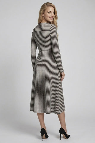 Blue/Charcoal Stripe Jacquard Twist Midi Dress