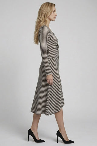 Blue/Charcoal Stripe Jacquard Twist Midi Dress