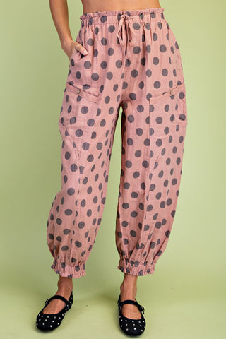 Gathered Ankle Polka Dot Parachute Pant Rose