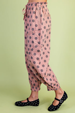 Gathered Ankle Polka Dot Parachute Pant Rose